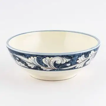 Italian serving bowl from the Rinascimento Blu e Bianco collection handmade by Ceramiche Rampini in Gubbio, Italy