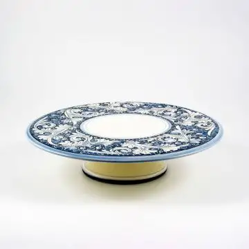 Italian cake & cheese stand from the Rinascimento Blu e Bianco collection handmade by Ceramiche Rampini in Gubbio, Italy