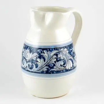 Italian pitcher etrusco from the Rinascimento Blu e Bianco collection handmade by Ceramiche Rampini in Gubbio, Italy