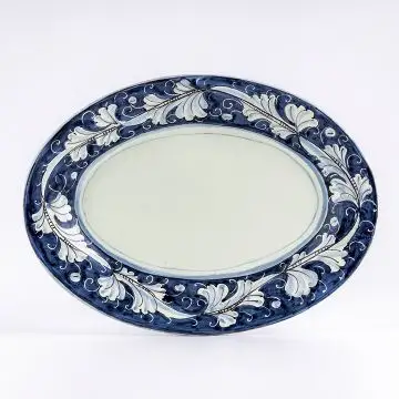 Italian oval platter from the Rinascimento Blu e Bianco collection handmade by Ceramiche Rampini in Gubbio, Italy