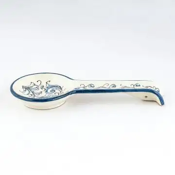 Italian spoon rest from the Rinascimento Blu e Bianco collection handmade by Ceramiche Rampini in Gubbio, Italy