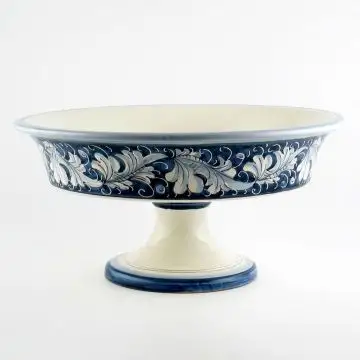 Italian footed fruit bowl from the Rinascimento Blu e Bianco collection handmade by Ceramiche Rampini in Gubbio, Italy