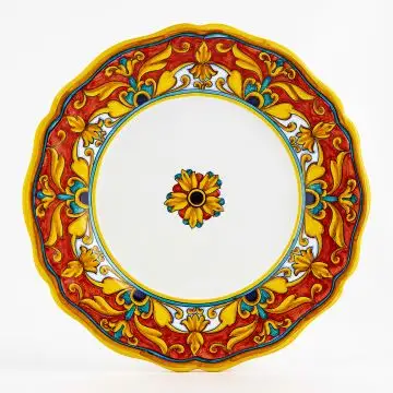 Broccato Rosso Italian dinner plate handmade by Fima in Deruta
