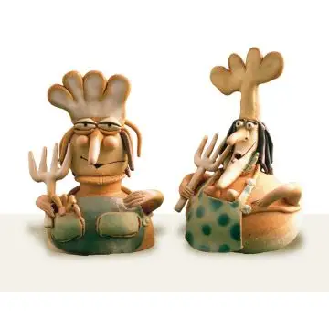 The Cooks, two ceramic figurines created by Maestro Riccardo Biavati in Ferrara, Italy 