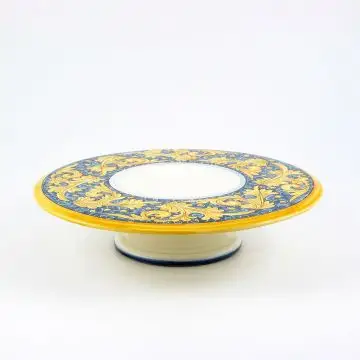 Italian cake & cheese stand from the Rinascimento Blu e Giallo collection handmade by Ceramiche Rampini in Gubbio, Italy