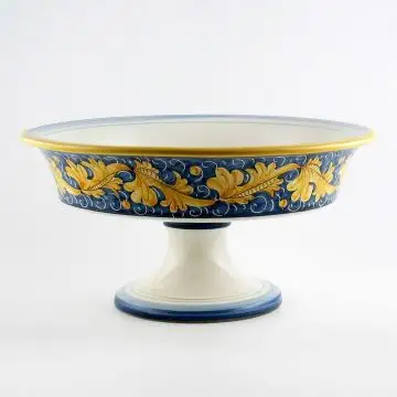 Italian footed fruit bowl from the Rinascimento Blu e Giallo collection handmade by Ceramiche Rampini in Gubbio, Italy