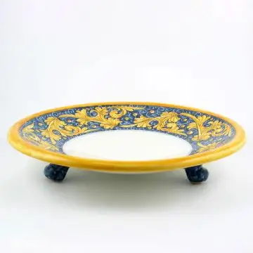 Italian fruit bowl from the Rinascimento Blu e Giallo collection handmade by Ceramiche Rampini in Gubbio, Italy
