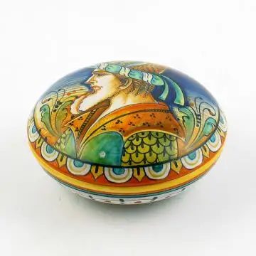 Italian large keepsake box featuring a Renaissance-style portrait handmade by Alvaro Binaglia in Deruta Italy - main image