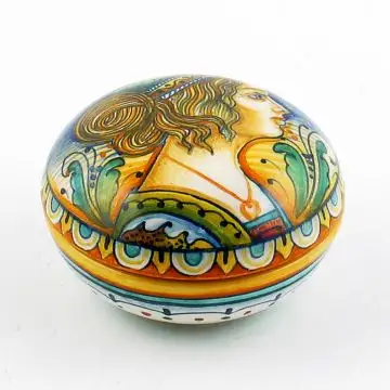 Italian small keepsake box featuring a Renaissance-style portrait handmade by Alvaro Binaglia in Deruta Italy - main image