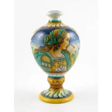 Italian table lamp featuring a Renaissance-style portrait of Julia Bella handmade by Alvaro Binaglia in Deruta Italy - main image