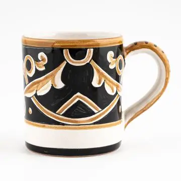 Barocco Nero Italian mug handmade by Fima in Deruta