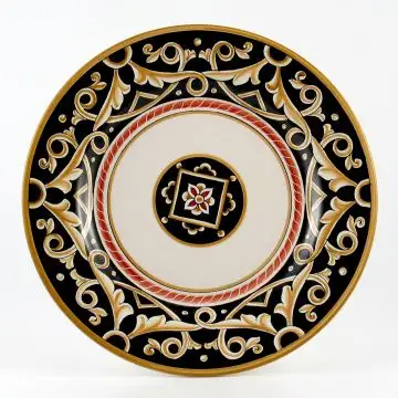 Barocco Nero Italian dinner plate handmade by Fima in Deruta