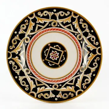 Barocco Nero Italian salad & dessert plate handmade by Fima in Deruta