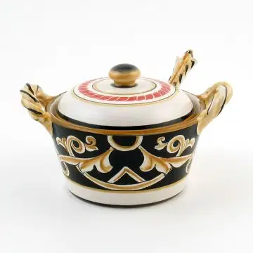 Barocco Nero Italian cheese jar handmade by Fima in Deruta