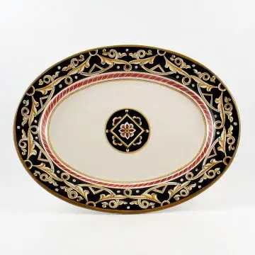 Barocco Nero Italian oval platter handmade by Fima in Deruta