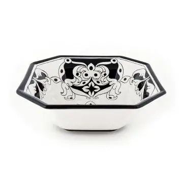 Italian octagonal serving bowl Bianco Nero from the Ottagonali Collection handmade by Francesca Niccacci in Deruta