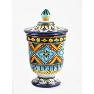 Italian favor small vase with lid handmade by Fima in Deruta