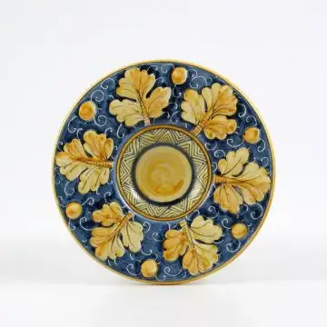 Italian small plate with raised leaves 3 handmade by Ceramiche Rampini in Gubbio, Italy