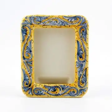 Italian hand-painted ceramic photo frame from the Rinascimento collection handmade by Ceramiche Rampini in Gubbio, Italy