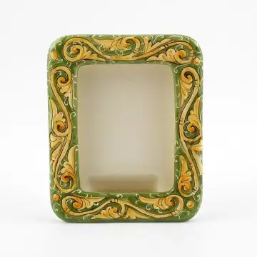 Italian hand-painted ceramic photo frame from the Rinascimento collection handmade by Ceramiche Rampini in Gubbio, Italy
