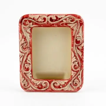 Italian hand-painted ceramic photo frame from the Rinascimento collection handmade by Ceramiche Rampini in Gubbio, Italy