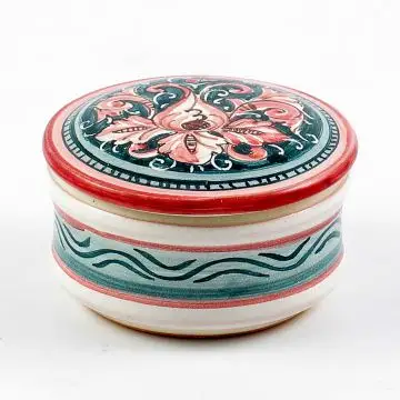 Italian hand-painted ceramic keepsake box from the Rinascimento collection handmade by Ceramiche Rampini in Gubbio, Italy