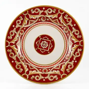 Barocco Rosso Italian dinner plate handmade by Fima in Deruta