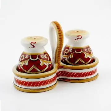 Barocco Rosso Italian salt and pepper shakers set handmade by Fima in Deruta