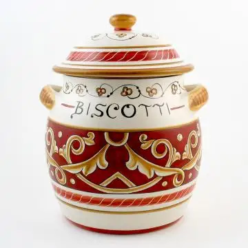 Barocco Rosso Italian cookie jar handmade by Fima in Deruta