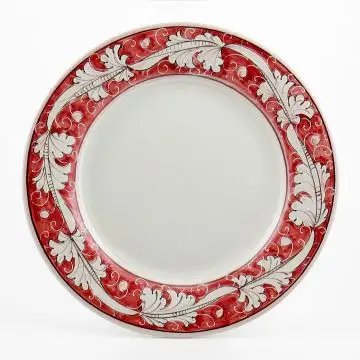 Italian charger plate from the Rinascimento Rosa e Bianco collection handmade by Ceramiche Rampini in Gubbio, Italy