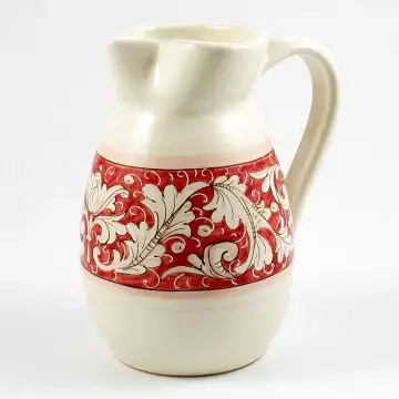 Italian pitcher etrusco from the Rinascimento Rosa e Bianco collection handmade by Ceramiche Rampini in Gubbio, Italy
