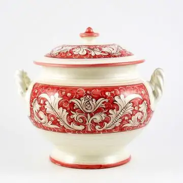 Italian soup tureen from the Rinascimento Rosa e Bianco collection handmade by Ceramiche Rampini in Gubbio, Italy
