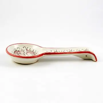 Italian spoon rest from the Rinascimento Rosa e Bianco collection handmade by Ceramiche Rampini in Gubbio, Italy
