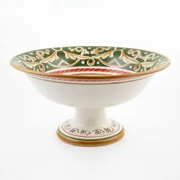 Barocco Verde Italian footed fruit bowl handmade by Fima in Deruta