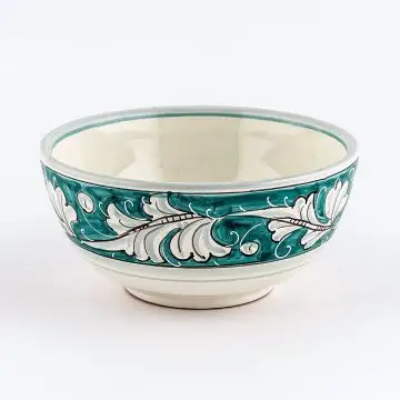 Italian cereal bowl from the Rinascimento Verde e Bianco collection handmade by Ceramiche Rampini in Gubbio, Italy