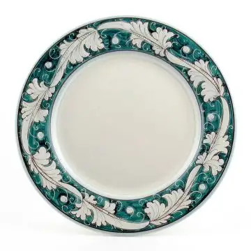Italian dinner plate from the Rinascimento Verde e Bianco collection handmade by Ceramiche Rampini in Gubbio, Italy