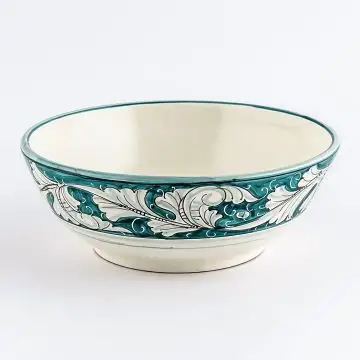 Italian serving bowl from the Rinascimento Verde e Bianco collection handmade by Ceramiche Rampini in Gubbio, Italy