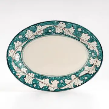 Italian oval platter from the Rinascimento Verde e Bianco collection handmade by Ceramiche Rampini in Gubbio, Italy