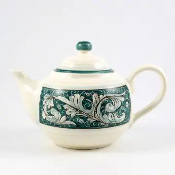 Italian teapot from the Rinascimento Verde e Bianco collection handmade by Ceramiche Rampini in Gubbio, Italy