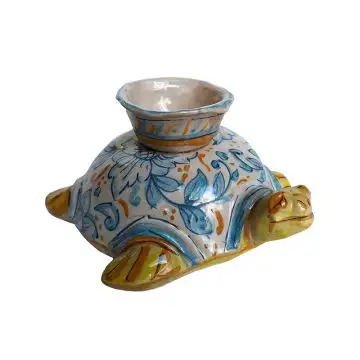 Italian ceramic candle holder Turtle handmade by Ghenos in Sicily