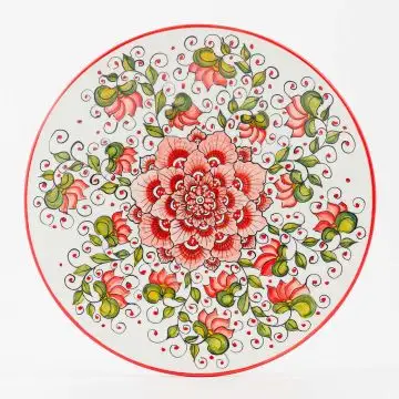 Cecilia Bella red Italian dinner plate handmade by Ceramiche Andrilia in Deruta
