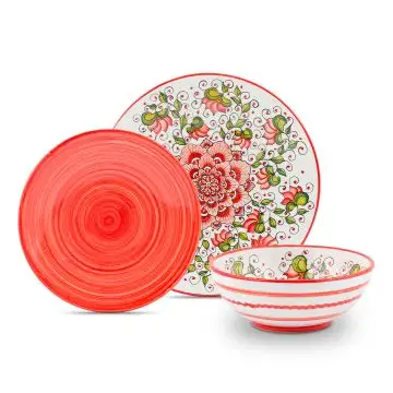 Place Setting Cecilia Bella Red 3-pcs Deruta Dinnerware - thatsArte.com