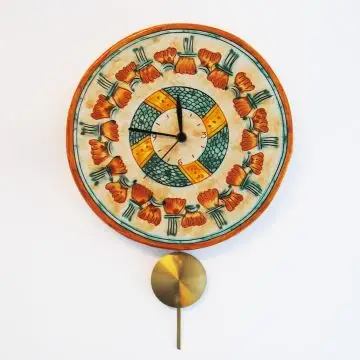 Italian wall clock with pendulum handmade in Mantua using the traditional sgraffito method