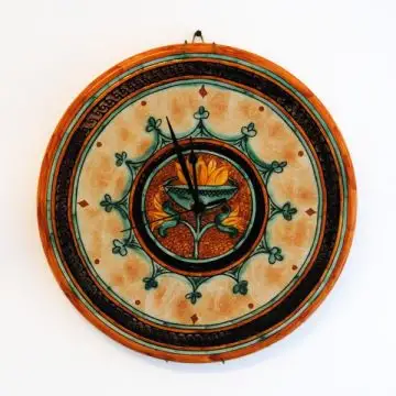 Italian wall clock handmade in Mantua using the traditional sgraffito method
