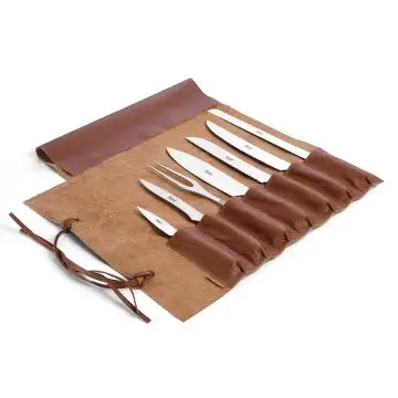 Set of 7 Kitchen Knives with Olive Wood Handles