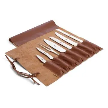 Set of 7 Kitchen Knives with White Handles