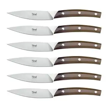 Falorni set of 6 steak knives with buffalo horn handles handcrafted by Coltellerie Consigli in Scarperia, Italy