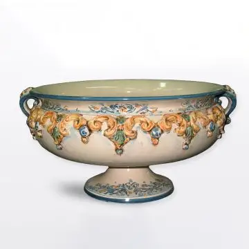 Italian centerpiece footed bowl handcrafted in Caltagirone, Sicily