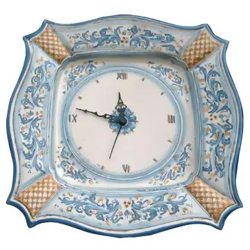 Blue Italian wall clock handcrafted in Caltagirone, Sicily