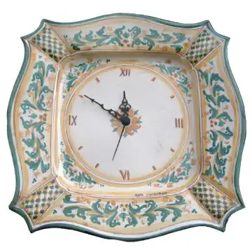 Green Italian wall clock handcrafted in Caltagirone, Sicily